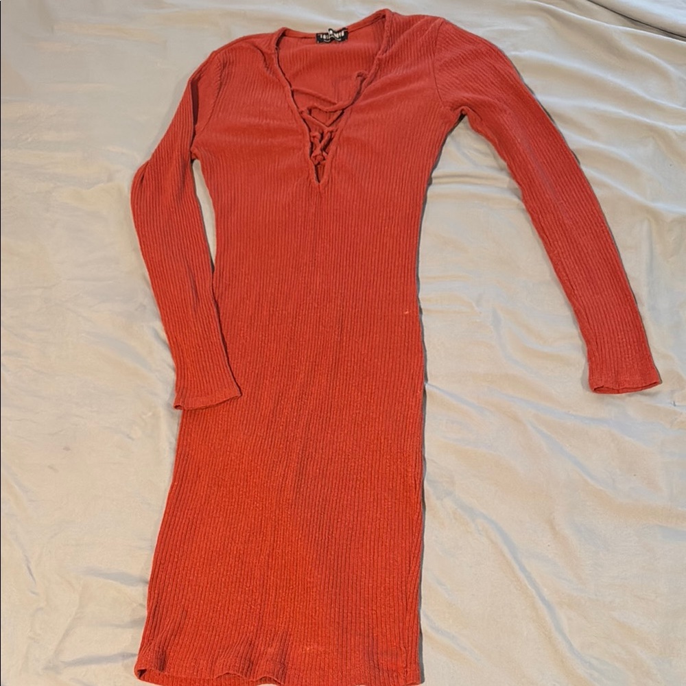 Rust Long Sleeve Knit Dress